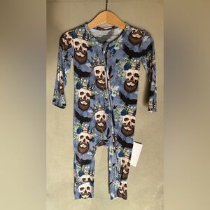 Little Bum Bums bamboo zippered romper skull skeleton raven crow Halloween